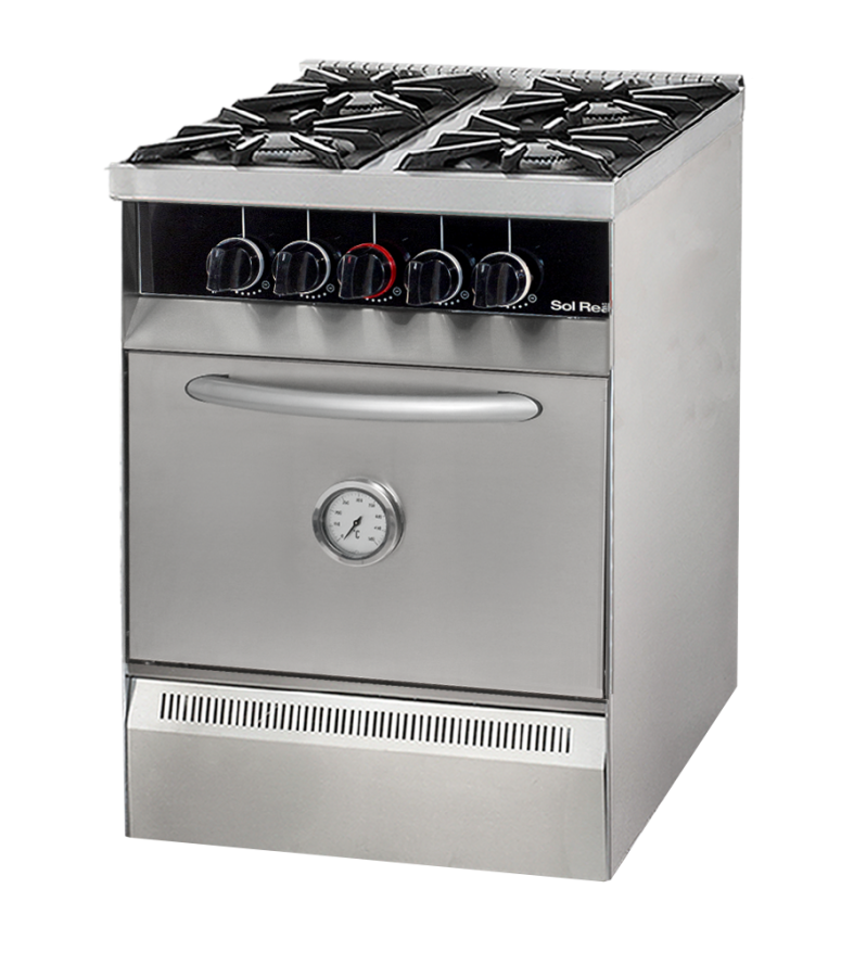 Cocina Mini 4 Hornallas - Puerta de acero y rejas de fundición -  Equipamientos Caleta Olivia