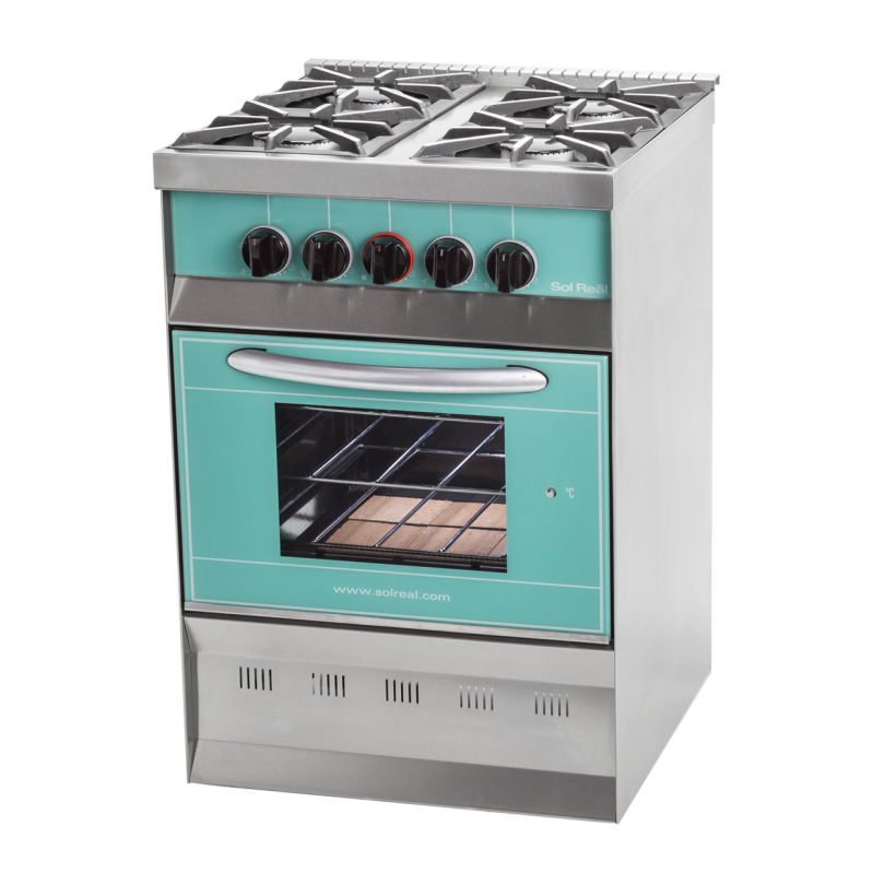 Cocina Mini Color 4 Hornallas - Puerta de vidrio templado y rejas de  fundición - Equipamientos Caleta Olivia